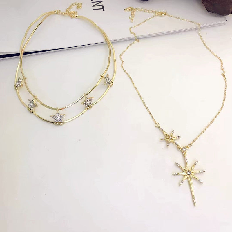 Sunflower Star Necklace Female Design Sense Metal Collar Texture Trendy Face Skinny Collarbone Chain Tide Moonlight