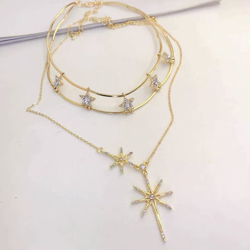 Sunflower Star Necklace Female Design Sense Metal Collar Texture Trendy Face Skinny Collarbone Chain Tide Moonlight