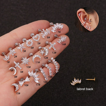 creative crown earrings stainless steel flat bottom earbone studs, lip studs, ear hole earrings, female European and American puncture wholesale