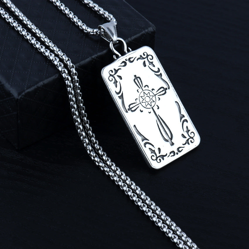 Original jewelry wholesale, European and American retro tarot pendant titanium steel relief pendant necklace,