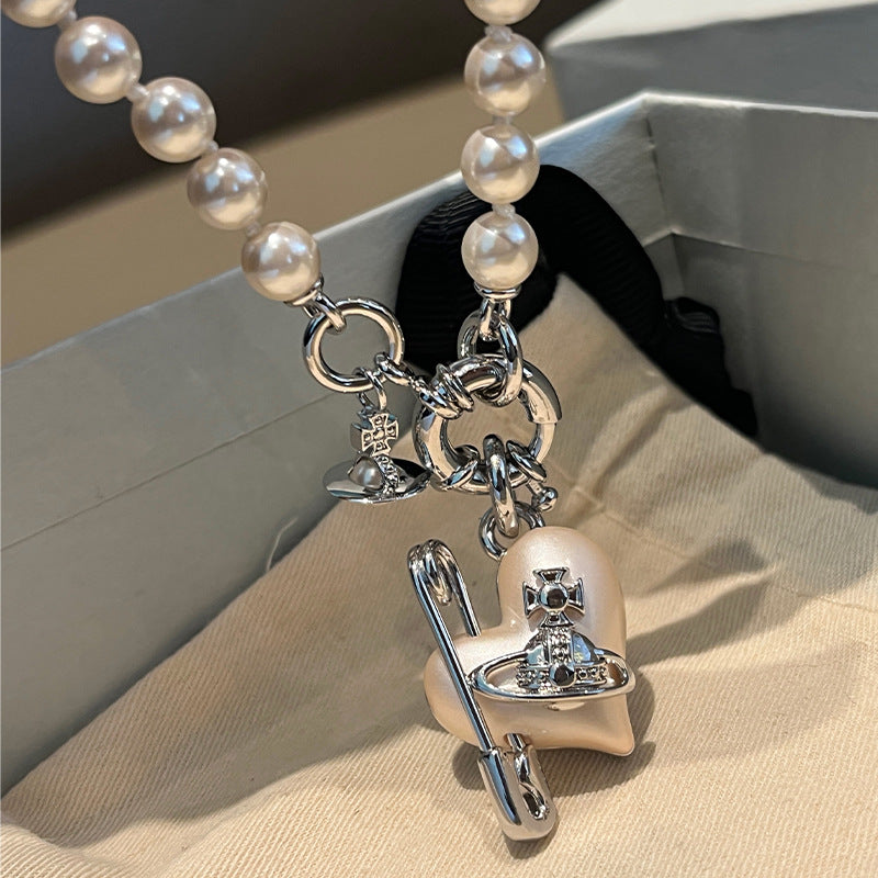 Seiko West Queen Mother pendant love pin pearl necklace gold silver heavy feel niche fashionable jewelry