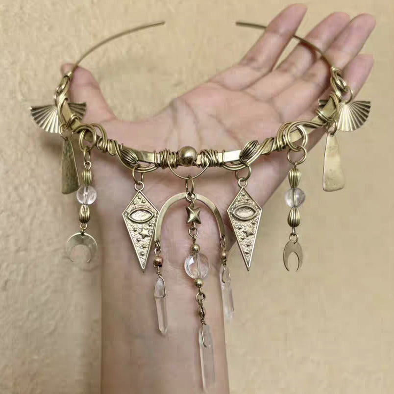 欧美饰品多元素吊坠项链复古金色女神气质小众高级感设计项饰