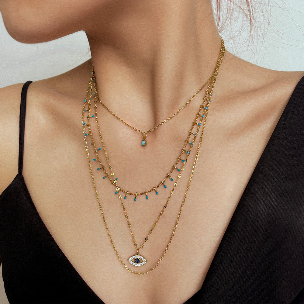 European and American ins experts Internet celebrity live streaming host necklace multi-layer titanium steel collarbone chain four-layer niche design non-collision jewelry