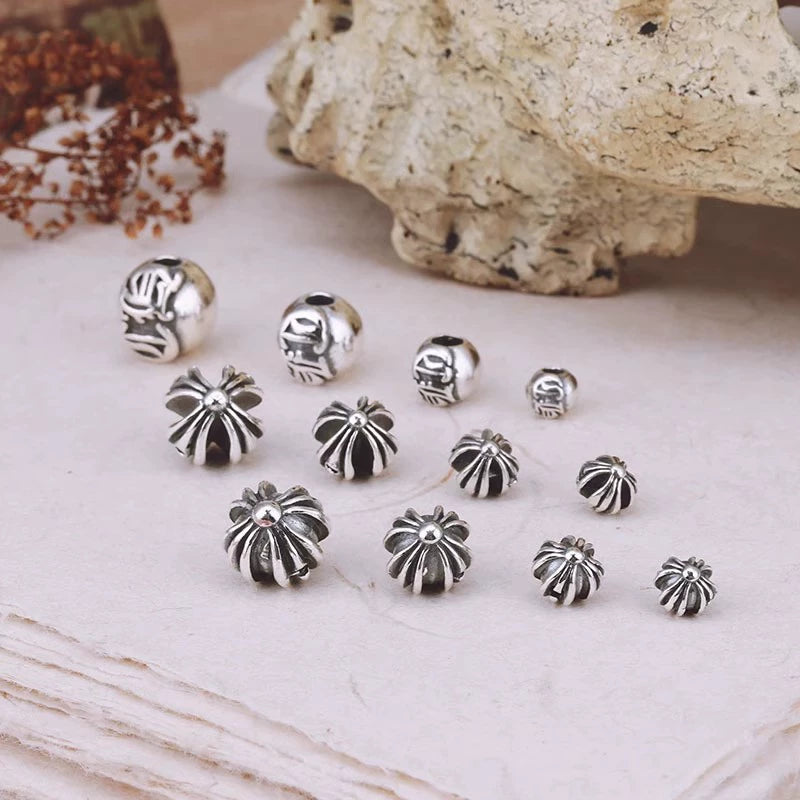 Chao classic Kluo heart bracelet bracelet 925 silver distressed Thai silver accessories DIY silver cross loose beads solid