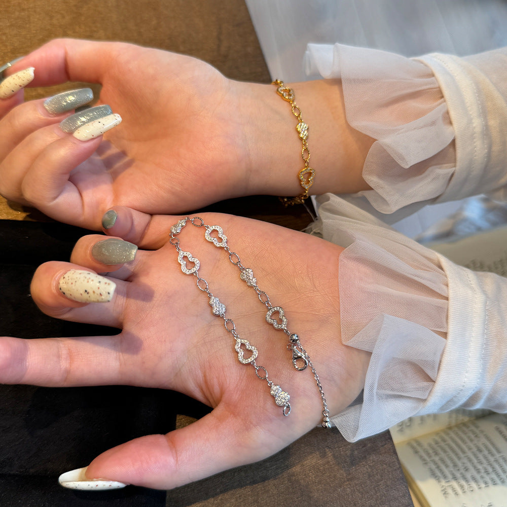 Live broadcast explosive full diamond hollow gourd bracelet 925 silver gold plated Seiko flash Ping An Fulu hand jewelry high-end