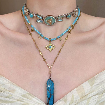 Devil's eye butterfly beaded necklace choker stacked wearing babes