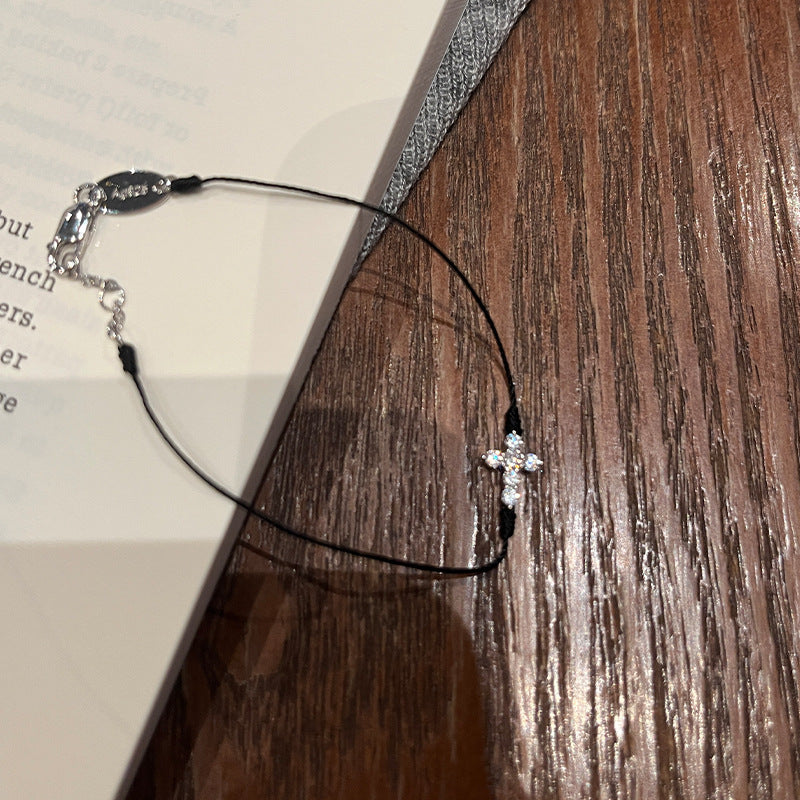 925 silver full diamond cross black rope bracelet flashing extremely fine basic bracelet versatile stacking live broadcast explosive model