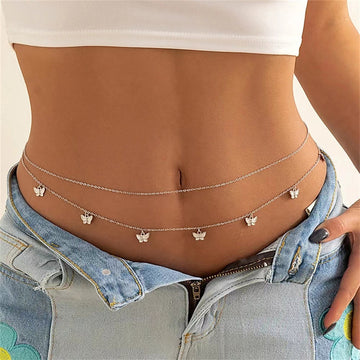 European and American style fringed butterfly pendant double waist chain women's sexy street shot European and American single circle metal body chain