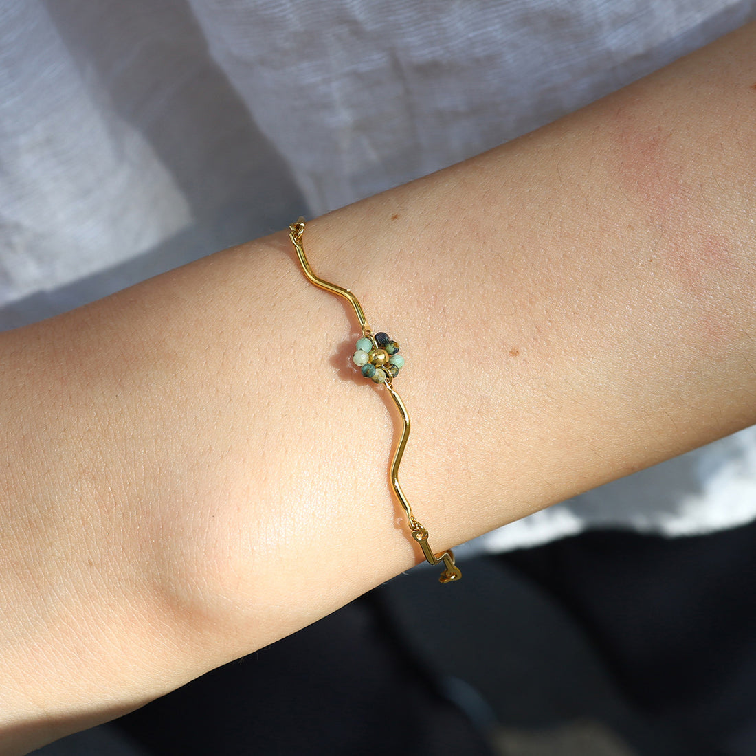 ins natural stone titanium steel bracelet French retro handmade beaded non-fading light luxury stacking African turquoise jewelry