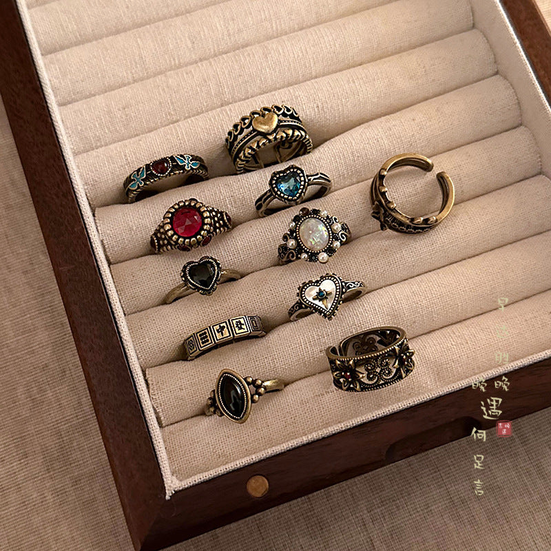 Medieval vintage ring opening adjustable index finger niche design diamond retro ethnic style vintage