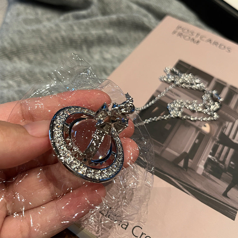 Queen Mother of the West Pina large rivet full diamond orb necklace high version popping pina three-dimensional Saturn necklace