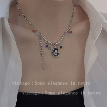 Sweet cool wind colored dripping oil tulip flower necklace female niche temperament personality light luxury ins wind collarbone chain