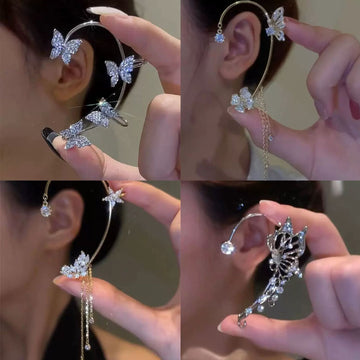 Super flash diamond butterfly earrings clip earrings zircon star tassel integrated earrings high-end earrings without ear piercings wholesale