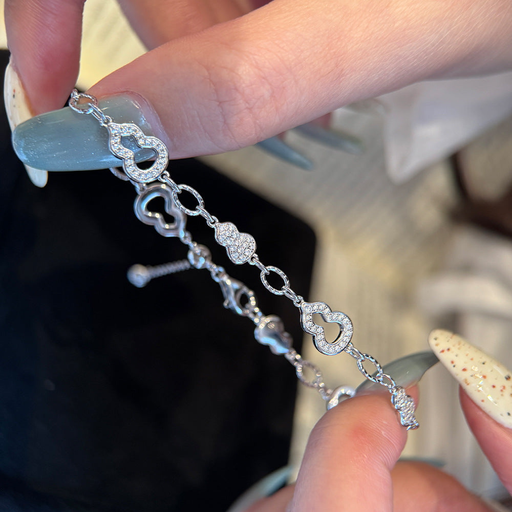 Live broadcast explosive full diamond hollow gourd bracelet 925 silver gold plated Seiko flash Ping An Fulu hand jewelry high-end