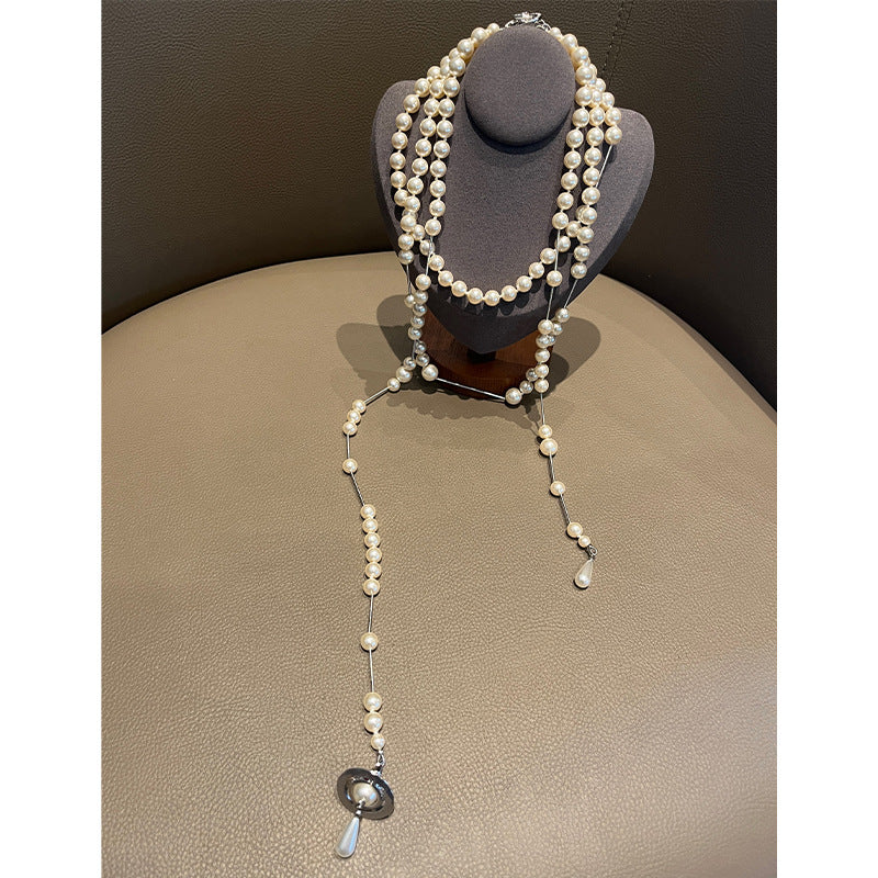 West Queen Mother Broken Pearl Necklace High Quality Long Pearl Three-Dimensional Saturn Clavicle Chain Irregular Three-Layer Necklace