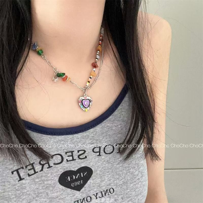 Color Love Necklace Niche Design Sense Sweet Cool Spice Girl Collarbone Chain 2025 New Dopamine Girl Wear