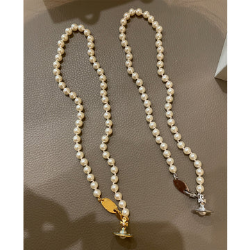 Queen Mother of the West gilt blue three-dimensional Saturn pearl necklace white enamel orb saucer pearl necklace