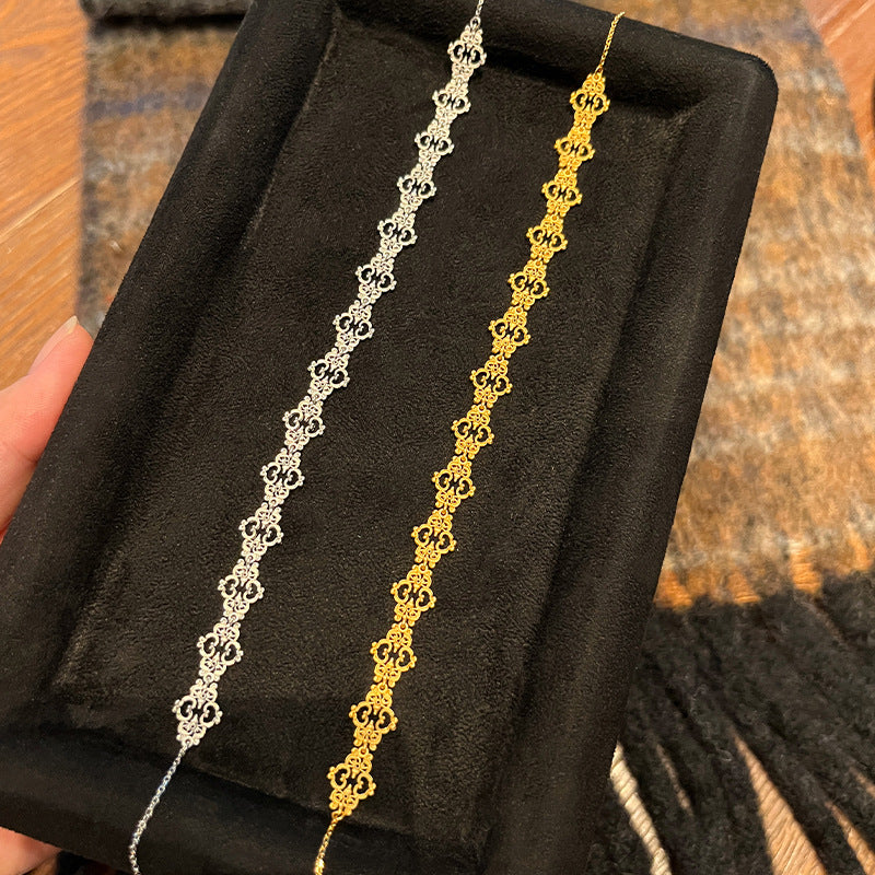 New Chinese ancient method hollow floating cloud necklace, silver gold-plated Seiko matte Ruyi stitching clavicle chain gold flat replacement