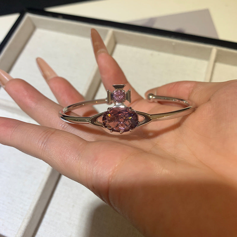 High version of the Queen Mother of the West Limited Purple Diamond Saturn Dreamcatcher Bracelet Hollow Oval Diamond Opening Adjustable Bracelet