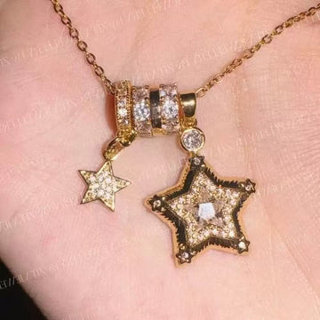 Douyin Explosive Lucky Star · Lucky God~ Stainless Steel Chain Retro Flash Diamond Pentagram Necklace