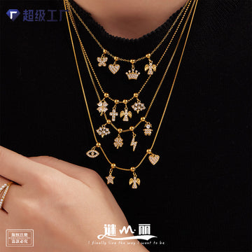 r New 5A Zircon Stainless Steel Pendant Combination PVD Plated 18k Gold Multi-Accessories Stainless Steel Clavicle Chain