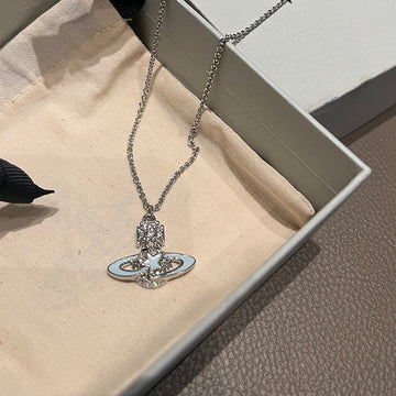 Seiko West Queen Mother Blue Star Meteor Pentagram Necklace Full Diamond Saturn Pendant Niche Sweet Cool Clavicle Chain