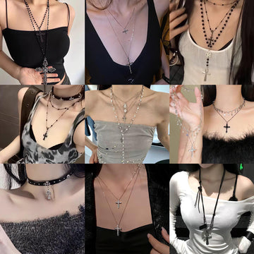 Y2K heavy industry cross necklace millennial babes sweet cool subculture wandering wasteland punk goth niche tide