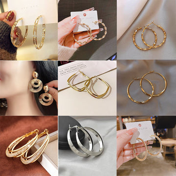 2025 Europe and the United States popular 925 silver needle plain ring earrings women's high sense foreign trade exaggerated earrings ear buckle ring wholesale