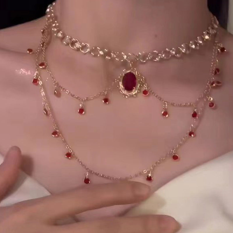 Super fairy color double-layer stacked butterfly necklace light luxury niche design versatile fringed collarbone chain jewelry wholesale