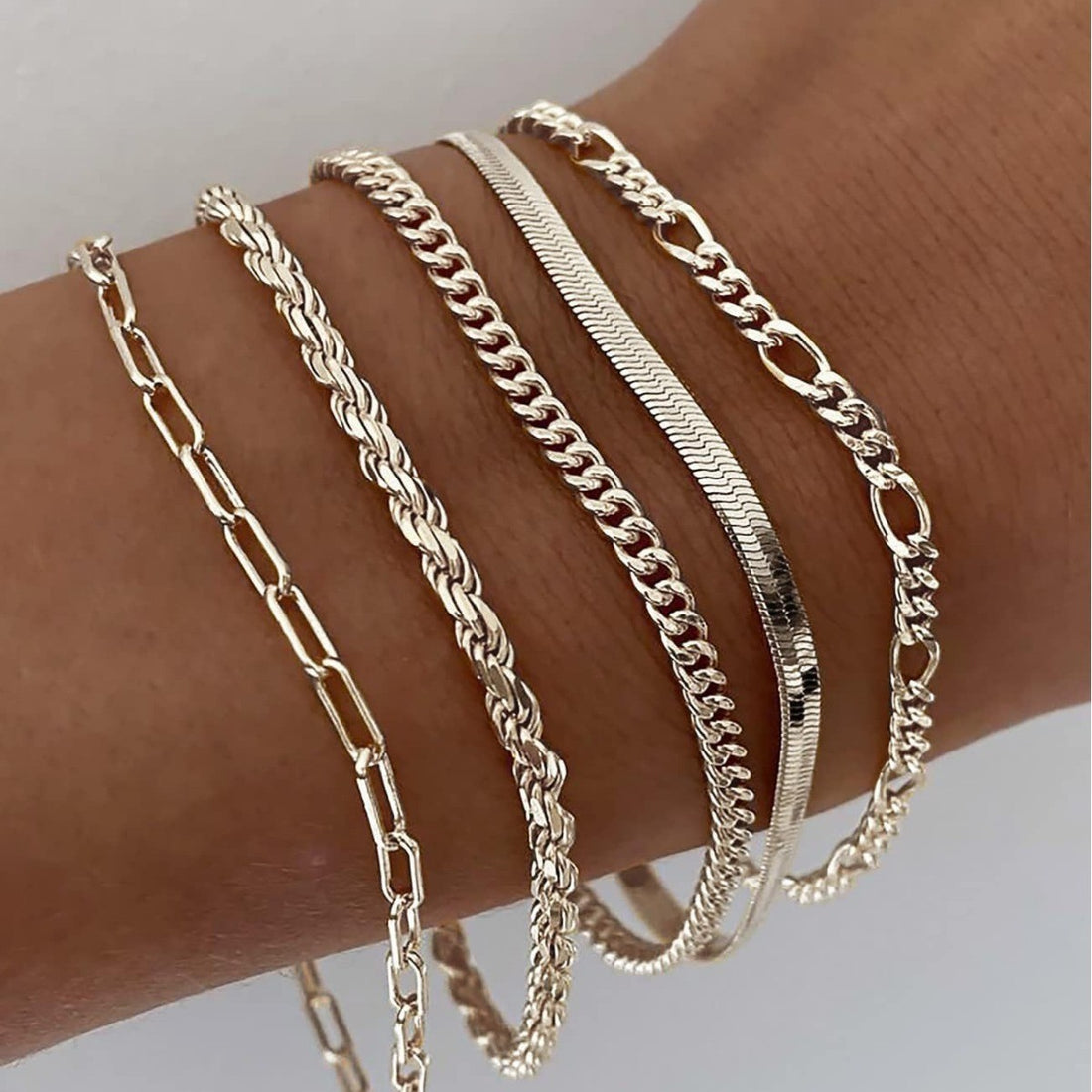European and American  jewelry, cross-border hot-selling metal 5-piece chain bracelet set, simple multi-layer chain jewelry