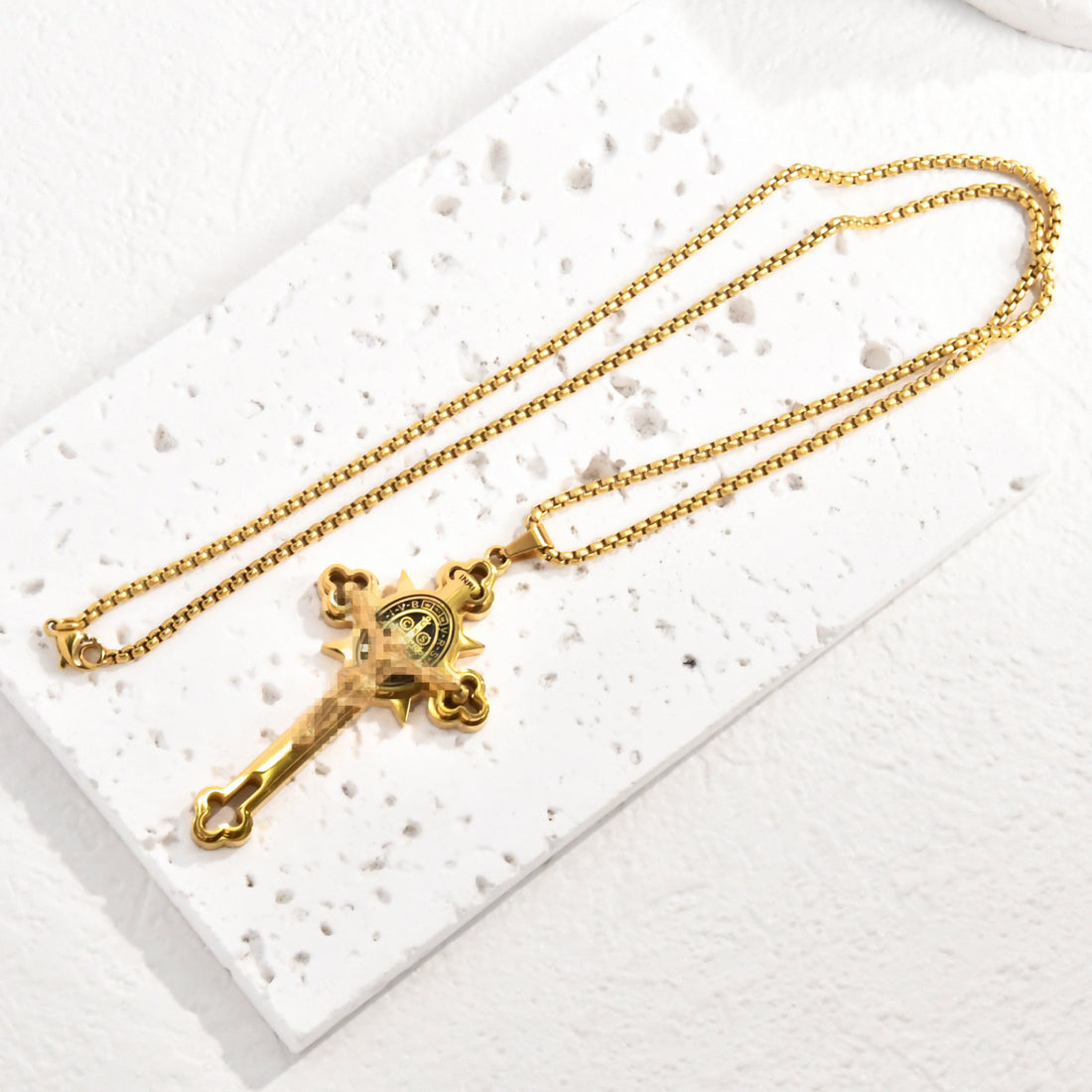 retro punk style trendy cross three-level helmet stainless steel niche personality necklace