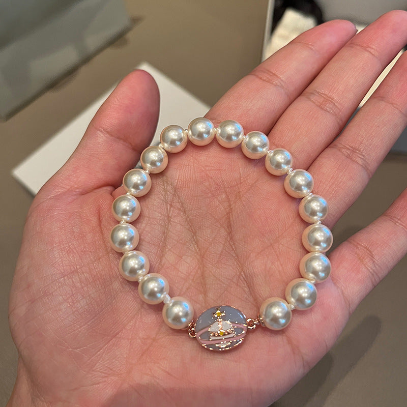 Queen Mother West color enamel clasp pearl bracelet new magnetic clasp bracelet magnetic enamel Saturn pearl bracelet