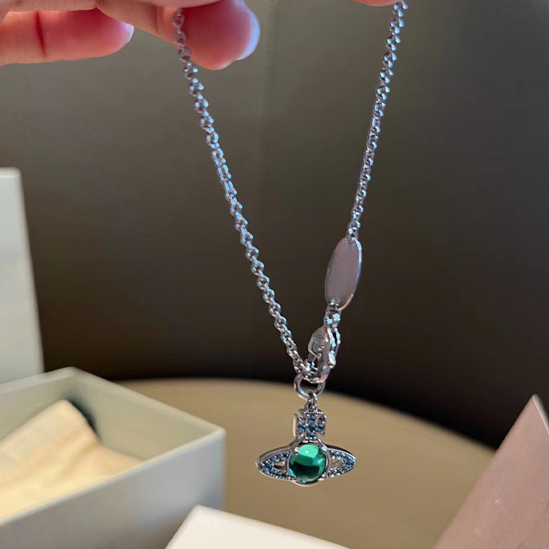 West Queen Mother Lake Blue Transfer Bead Necklace Bracelet Turn Pendant Niche Fashion Jewelry