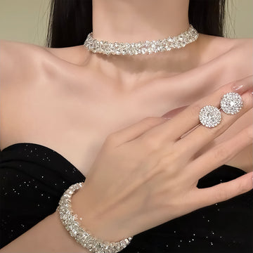 Light luxury high-end celebrity daughter temperament flash necklace exquisite evening dress set accessories necklace earrings bracelet