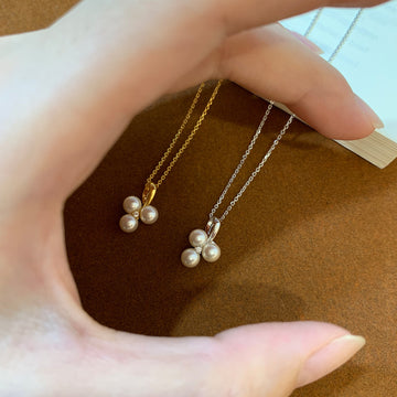 Live broadcast hit three-bead grape necklace 925 silver Seiko Shijia pearl diamond pendant simple high-end necklace