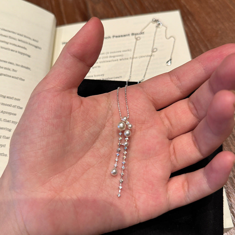 Live broadcast explosive meteor bright galaxy necklace shining long tassel pearl necklace jewelry replacement