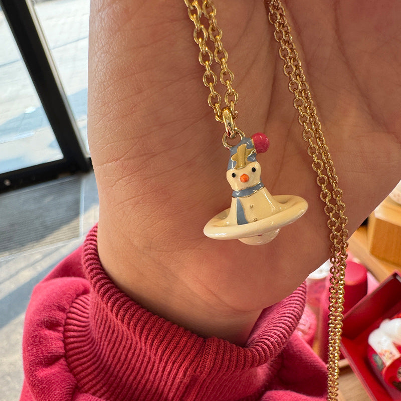 The Queen Mother of the West second-hand little snowman necklace Christmas series three-dimensional orb Saturn pendant a two-wear sweater chain