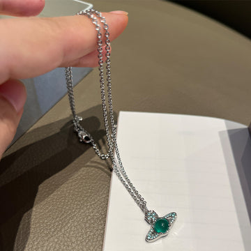 West Queen Mother Lake Blue Transfer Bead Necklace Bracelet Turn Pendant Niche Fashion Jewelry