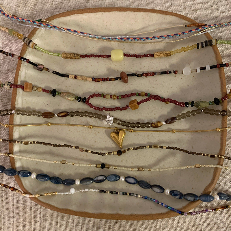 Retro beaded necklace collection love pendant necklace, temperament stacked collarbone chain women's 2023 new ins style