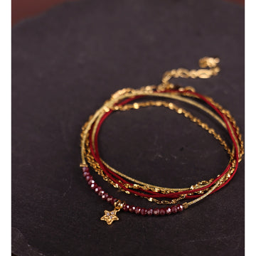 French style niche design multi-layer transshipment red rope star cut beads stacked bracelet braided hand rope wholesale