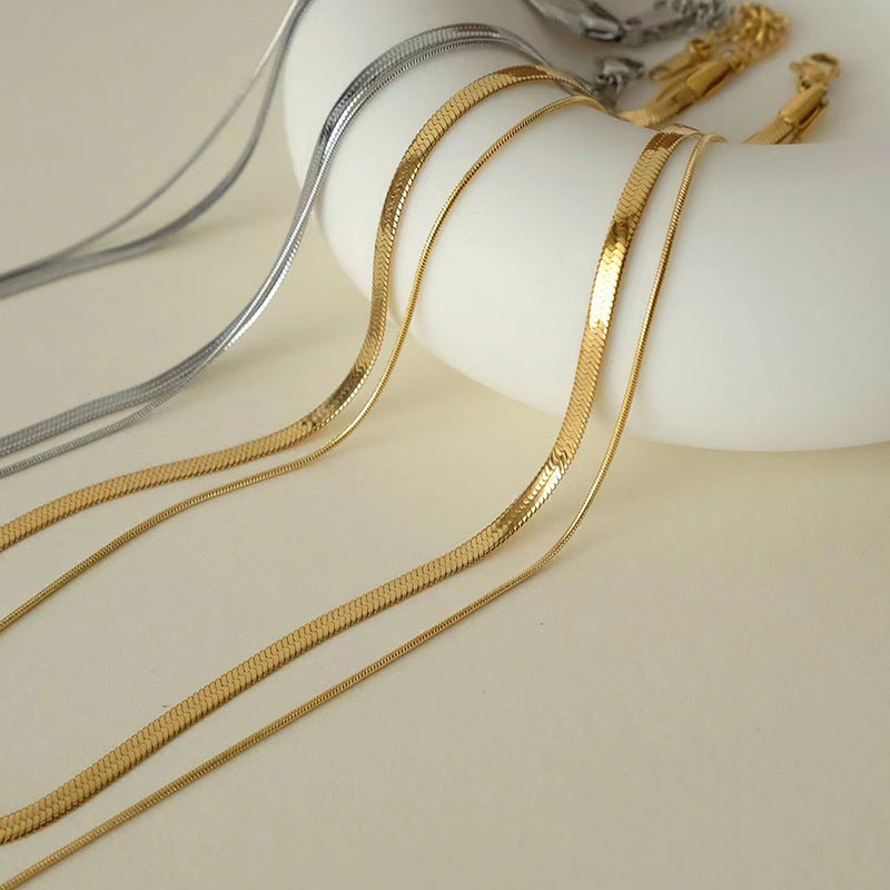 European and American personality hottie versatile titanium steel double-layer stacked necklace female ins plain chain snake bone chain blade chain collarbone chain