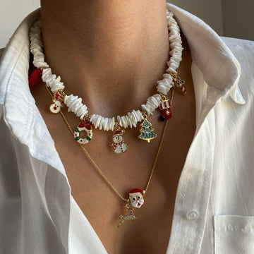 European and AmericanChristmas necklace, personalized niche design, gravel string chain, Santa Claus, elk snowflake accessories