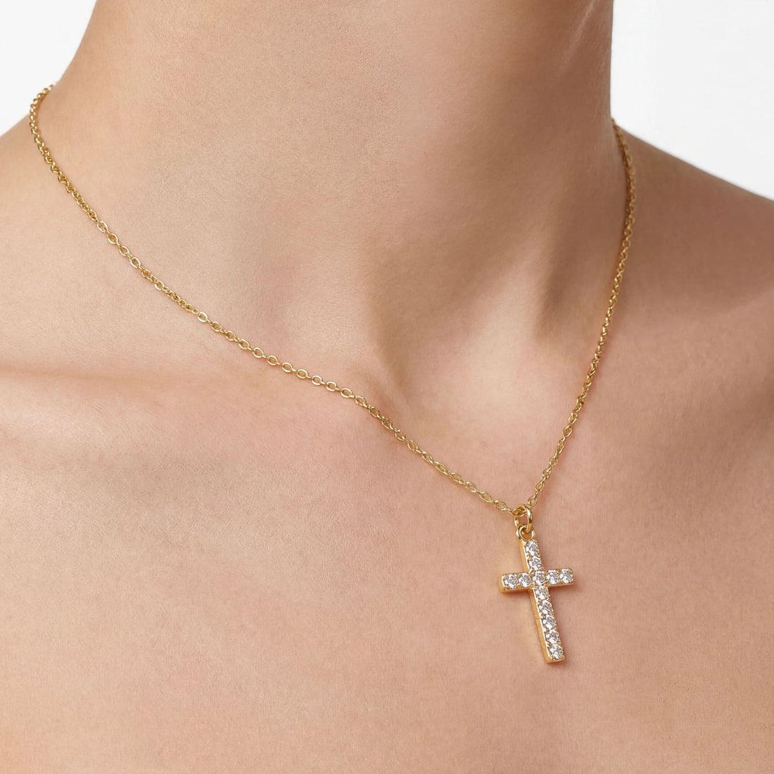 zircon cross pendant bone chain, female personality light luxury ins style versatile jewelry A4746