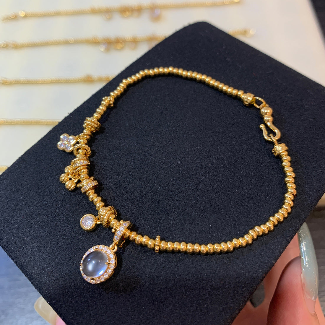 Live broadcast explosive 925 silver water foam jade disc wrap bracelet new Chinese full diamond four-leaf clover running ring bracelet gold replacement