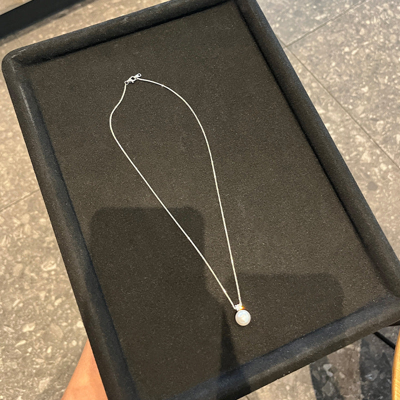 Live popular princess pearl necklace 10mm Austria pearl sterling silver s925 Chopin chain Australian white flat pendant