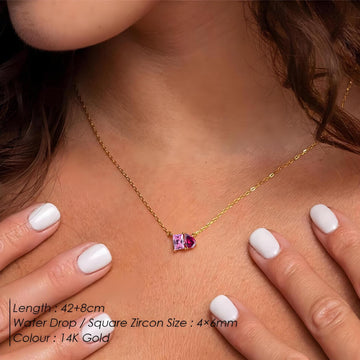 European and American cross-border new pear-shaped square birthstone zircon necklace fashionable simple pendant necklace gift jewelry women