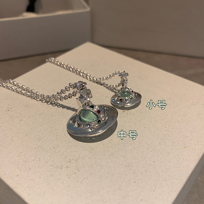 Small sweet potato s, west queen three-dimensional planet orb necklace, glass beads, colored diamonds, earth planet pendant, planet clavicle