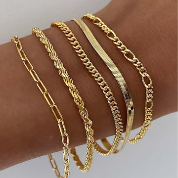 European and American  jewelry, cross-border hot-selling metal 5-piece chain bracelet set, simple multi-layer chain jewelry