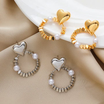 New Love Sweet Pearl Earrings Niche Design Copper Plated 18K Gold Highlight Fashion Delicate Circle Earrings