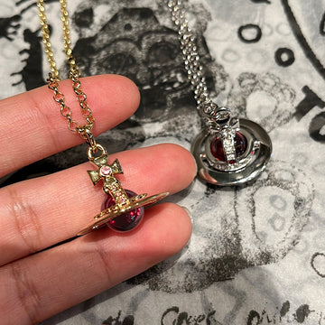 Limited color: Queen Mother of the West, medium red ball, three-dimensional Saturn, orb necklace, diamond-encrusted planet, aviator, sweater chain accessory
